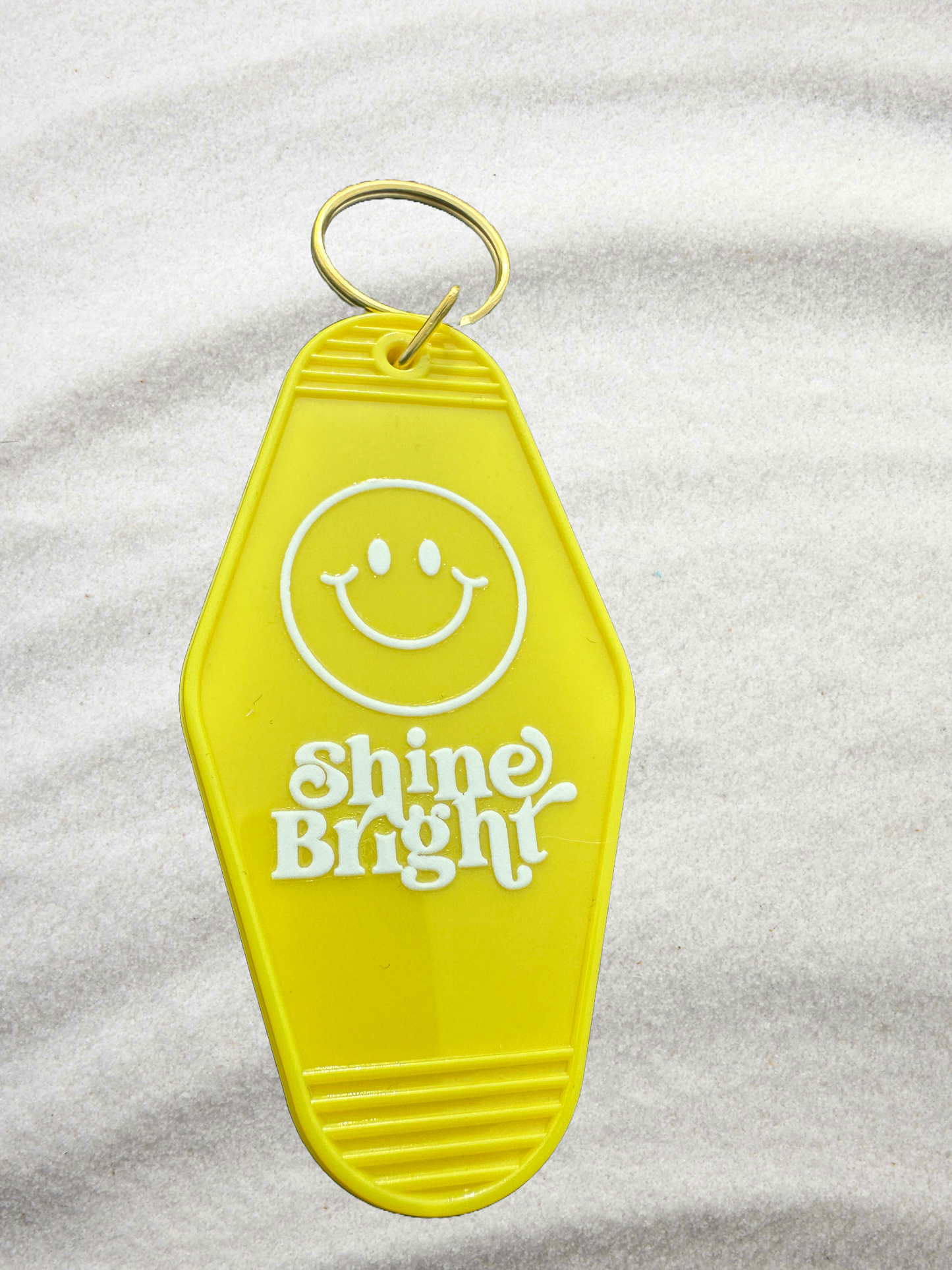 Shine Bright Keychain | Yellow with White Smiley & Text | Custom Gift for Her