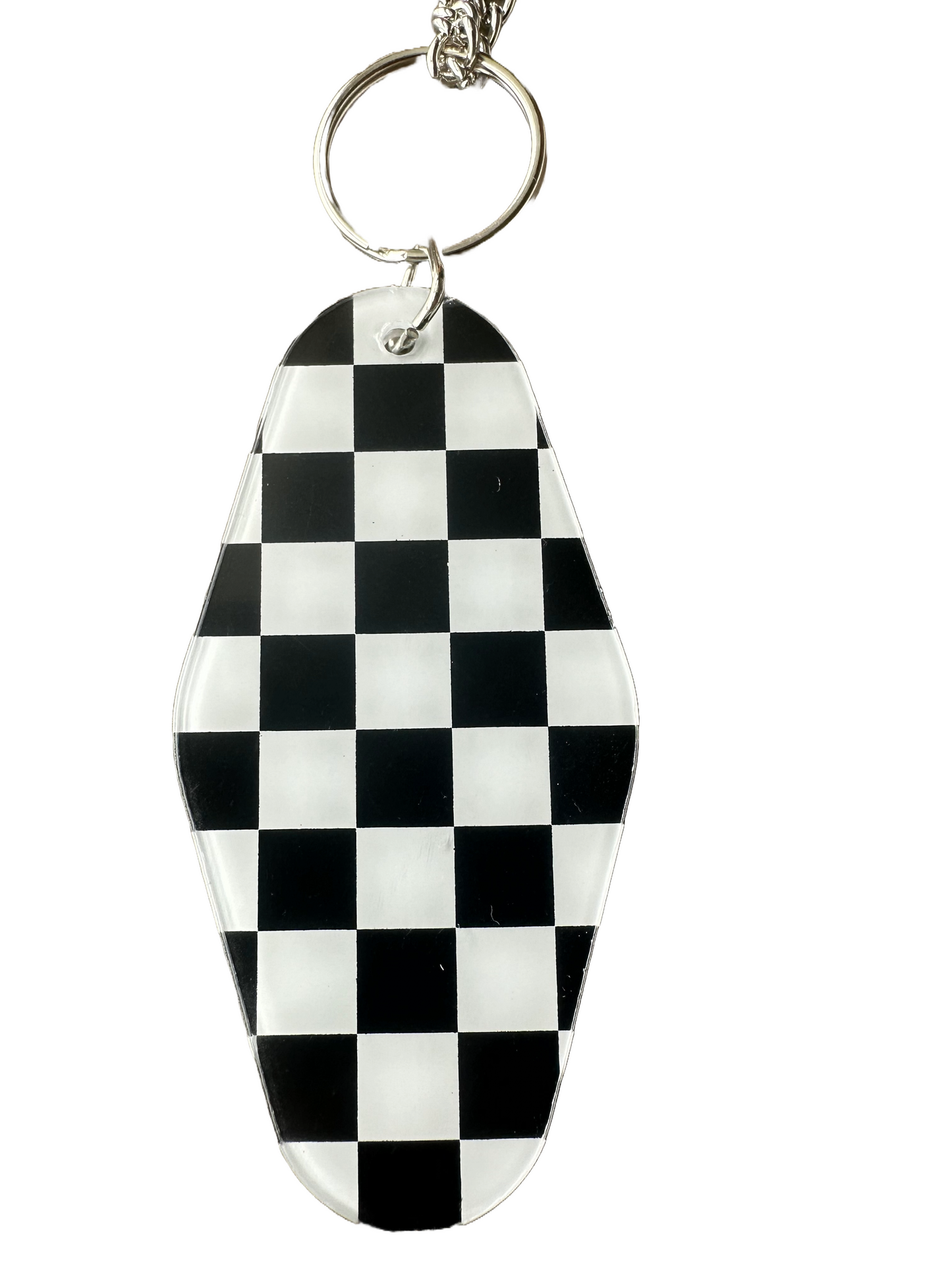 Black & White Checkered Keychain | Extended Silver Chain |