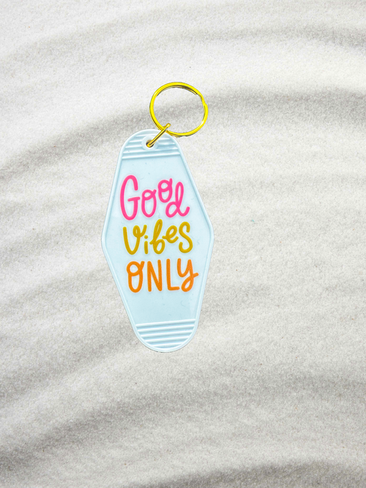 Good Vibes Only Keychain | White with Pink, Yellow & Orange Text | Custom Gift