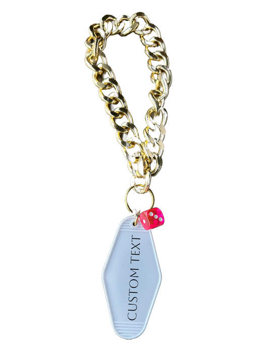 Gold Wristlet Keychain | Pink & White | Pink Dice | Customizable Gift | Custom Keychain