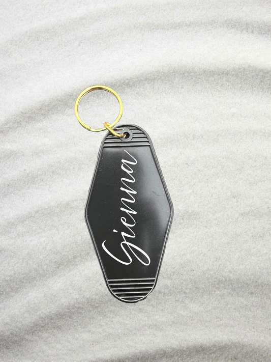 Custom Checkered Keychain – Black with Pink & Orange | Personalized Gift for Her