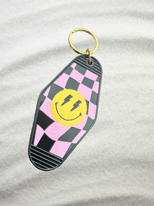 Smiley Face Keychain | Black with Yellow Design | Custom Gift for Her