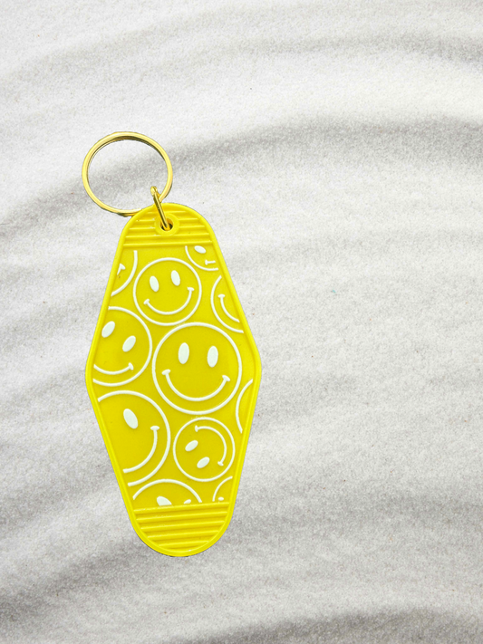 Yellow Smiley Face Keychain | White Smiley Design | Custom Gift for Her