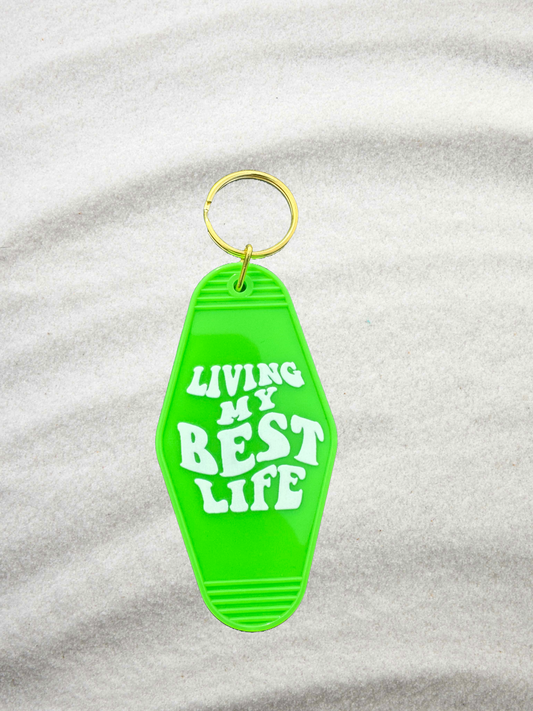 Living My Best Life Keychain | Lime Green with White Vinyl | Custom Gift