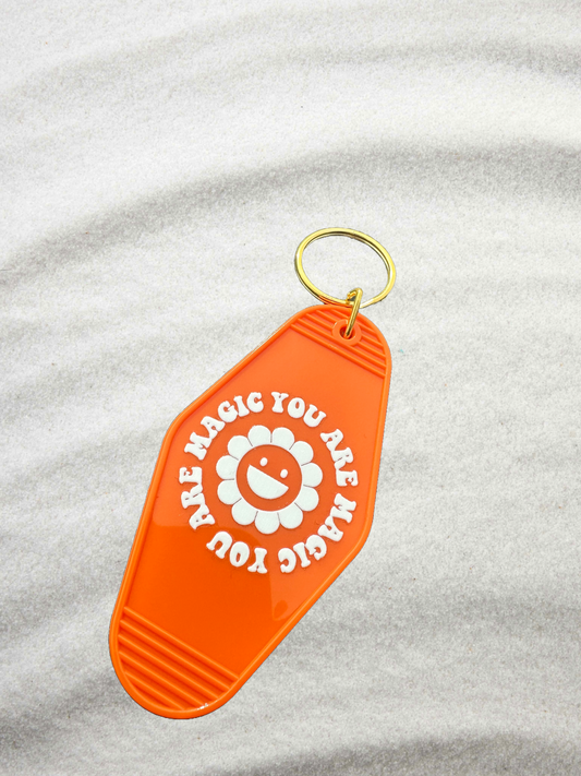 Orange Flower Keychain | “You Are Magic” Smiley Face | Custom Gift for Her