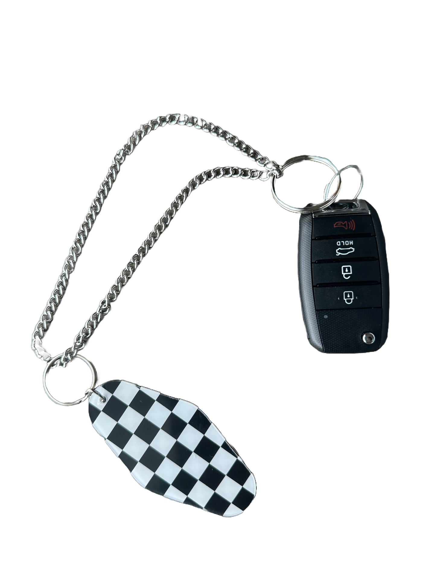 Black & White Checkered Keychain | Extended Silver Chain |