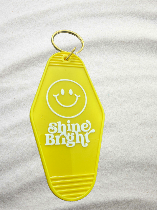 Shine Bright Keychain | Yellow with White Smiley & Text | Custom Gift for Her