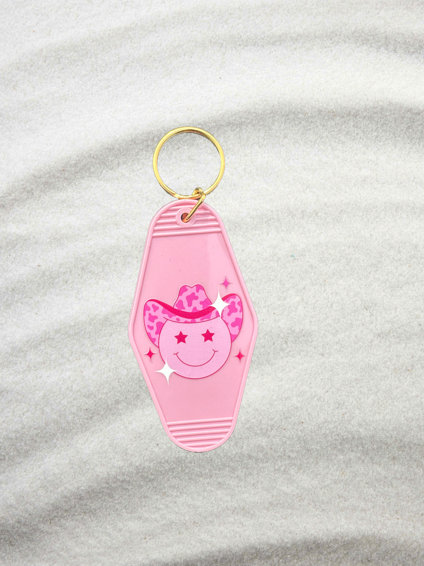 Custom Keychain | Pink Smiley face cowgirl hat | Gift for women | Gift for girls